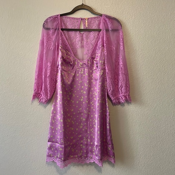 Free People About That Mini Lace Dress In Iris Combo Lilac - Picture 1 of 8
